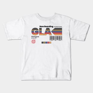 Vintage Glasgow GLA Airport Label Retro Travel Scotland Kids T-Shirt